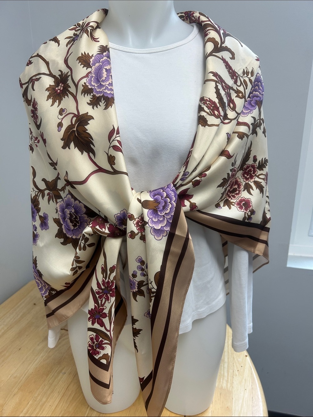 Tuckernuck Baroque Floral Vine Large Flowy Scarf Shawl 52”x 52” Square